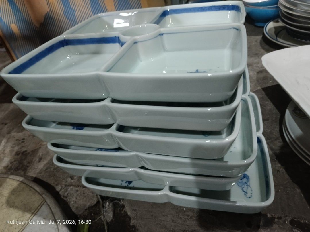 Ceramic Divided Serving Platter with Nautical Theme (Category: Other Kitchenware & Tableware) located in Valenzuela. Submitted by relchris22 (Listing ID 1448171054, Image 3). Description: - Square ceramic platter - Features charming blue nautical designs: fish, octopus, and crab - Center section is slightly deeper, ideal for dips or sauces - Stackable design for convenient storage - Perfect for serving snacks, appetizers, or condiments - Finished