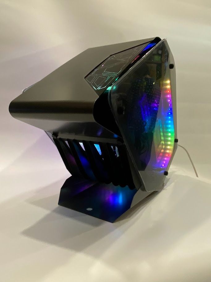 Clearance Stock For Brand New Stylish geometric Black MATX Casing with 4x 12cm ARGB  Fan,both side Tempered Glass