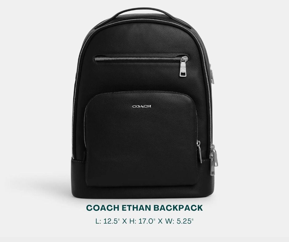 COACH Backpack for Men (Category: Backpacks) located in Manila. Submitted by moncaro.outlet (Listing ID 1448140333, Image 1). Description: COACH ETHAN Backpack - For Office and Formal Wear - Original Materials | Mall Pull-Out - In Signature Canvas - Size: L: 12.5" x H: 17.0" x W: 5.25" - Inclusions: Coach Paper Bag + Dust Bag - Lowest Price Guaranteed 💯 - ON-HAND STOCKS ‼️ - For MEETUP / PICKUP / DELIVERY ✅ FB Page: Moncaro Outlet IG Page: @monc