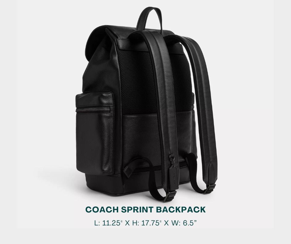 COACH Backpack for Men (Category: Backpacks) located in Manila. Submitted by moncaro.outlet (Listing ID 1448141659, Image 2). Description: COACH Outlet SPRINT Backpack - For Office or Formal Wear 💼 - In Signature Leather (Pebble Black) - Size: L: 11.25” x H: 17.75” x W: 6.5” - Inclusions: Coach Paper Bag + Dust Bag - Lowest Price Guaranteed 💯 - From DTI Registered Supplier 🫡 - For MEETUP / PICKUP / DELIVERY ✅ FB Page: Moncaro Outlet IG Page: @