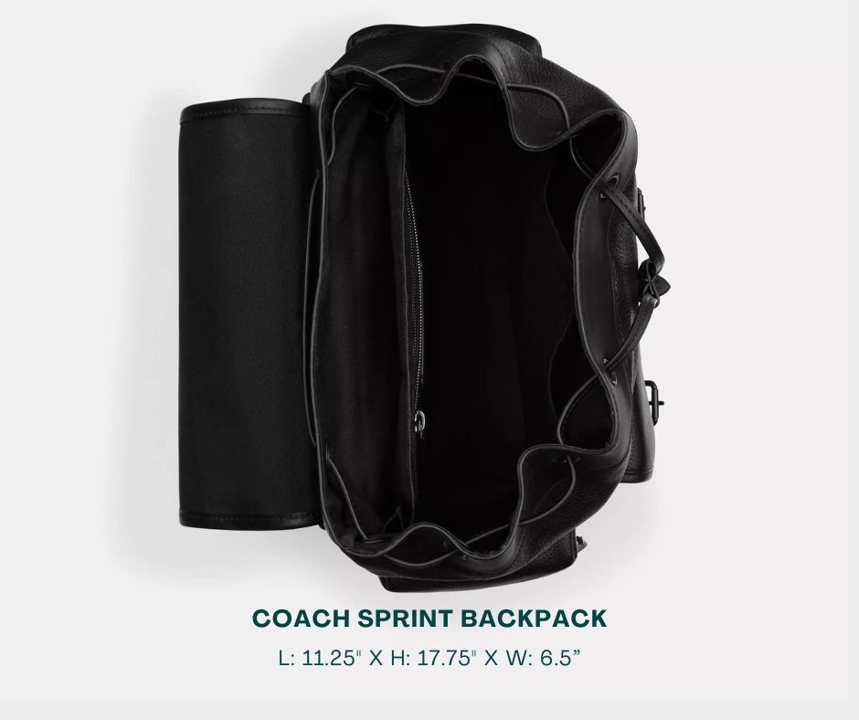 COACH Backpack for Men (Category: Backpacks) located in Manila. Submitted by moncaro.outlet (Listing ID 1448141659, Image 3). Description: COACH Outlet SPRINT Backpack - For Office or Formal Wear 💼 - In Signature Leather (Pebble Black) - Size: L: 11.25” x H: 17.75” x W: 6.5” - Inclusions: Coach Paper Bag + Dust Bag - Lowest Price Guaranteed 💯 - From DTI Registered Supplier 🫡 - For MEETUP / PICKUP / DELIVERY ✅ FB Page: Moncaro Outlet IG Page: @