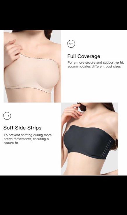 Ecora Lift Up Strapless Seamless Bra Black (Category: Undergarments & Loungewear) located in Mandaluyong City. Submitted by xxtin (Listing ID 1448149834, Image 2). Description: - Ecora strapless seamless bra - Lift up design for supportive fit - Full coverage with soft side strips to prevent shifting - Comes with a pouch and band extender - Black - Check size chart for best fit.