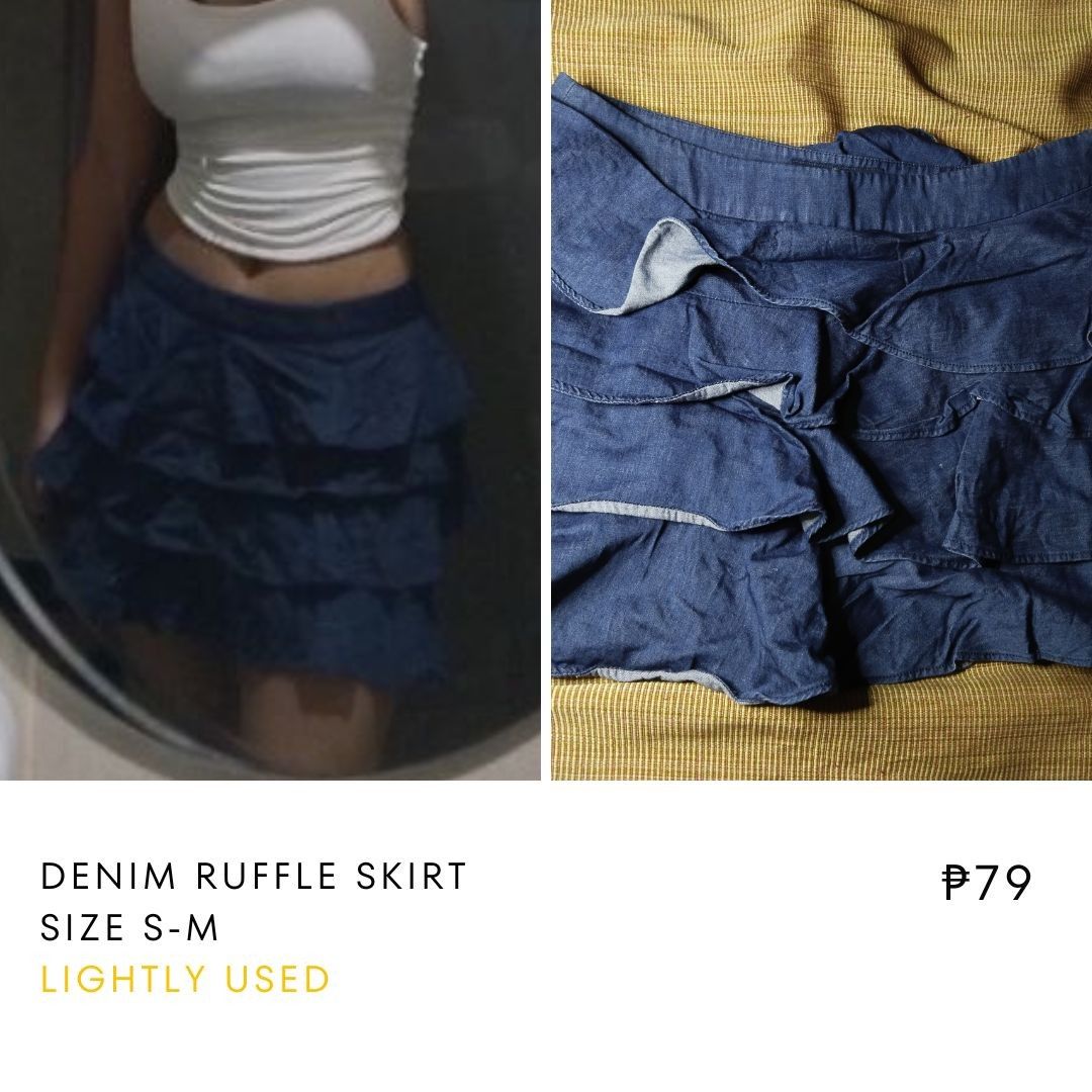 e.land CLASSIC Denim Ruffle Skirt (Category: Skirts) located in Manila. Submitted by b0nniem4rt (Listing ID 1442615740, Image 1). Description: Has a zipper closure..
