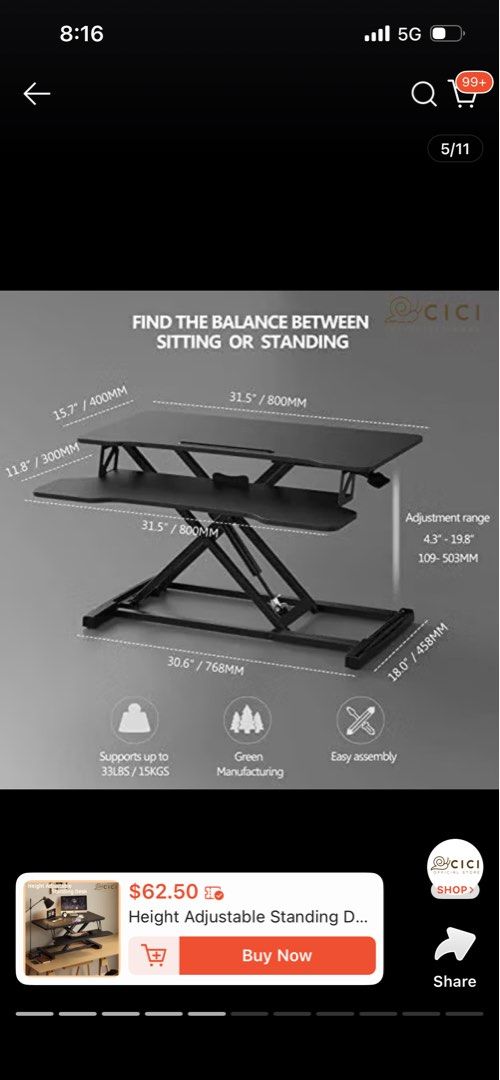 Height Adjustable Standing Desk Converter502577166057492481