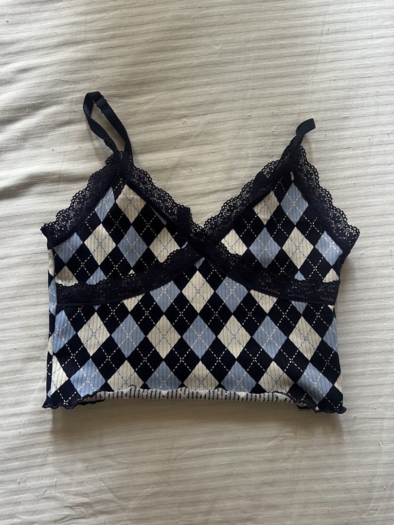 H&M Divided Argyle Lace Trim Crop Top (Category: Others Tops) located in Makati City. Submitted by nat____ (Listing ID 1448212832, Image 2). Description: - Adjustable spaghetti straps - only worn once .