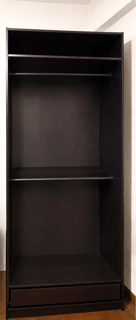 IKEA Dark Wood Wardrobe with Hanging Rail and Drawer, Furniture & Home ...
