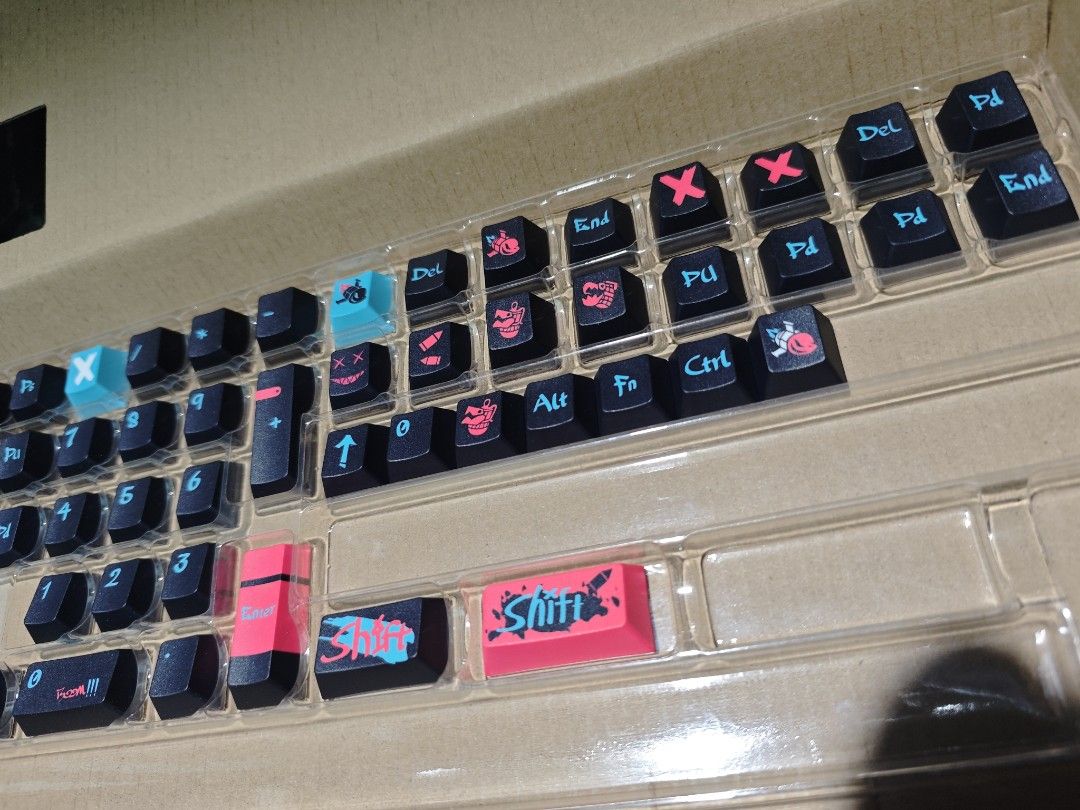 Jinx Theme Cherry Profile PBT Keycaps Set (129-Key) (Category: Computer Keyboard) located in Bocaue. Submitted by deathwizard (Listing ID 1448106663, Image 2). Description: Jinx Theme Cherry Profile PBT Keycaps Set (129-Key) Product Highlights: Premium PBT Build: Molded from high-quality, dense PBT material to ensure long-lasting durability, a solid feel, and excellent acoustics. Anti-Shine & Wear-Resistant: Features a fade-resistant, beautifully