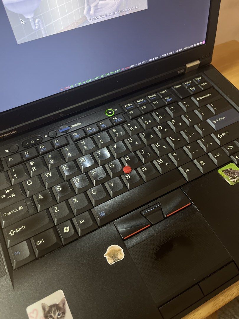 Lenovo ThinkPad T410 Laptop (Category: Laptops & Notebooks) located in San Mateo. Submitted by dubi.baho (Listing ID 1448126412, Image 3). Description: - Negotiable - Lenovo ThinkPad T410 Laptop - Project laptop - Currently runs on CachyOS - 14” screen (1440x900) - Intel core i5 M520 (4 cores) - 6GB RAM (or 5.58 GB to be exact) - 250 GB storage (or 238.47 GB to be exact) - See the second photo for other specs.