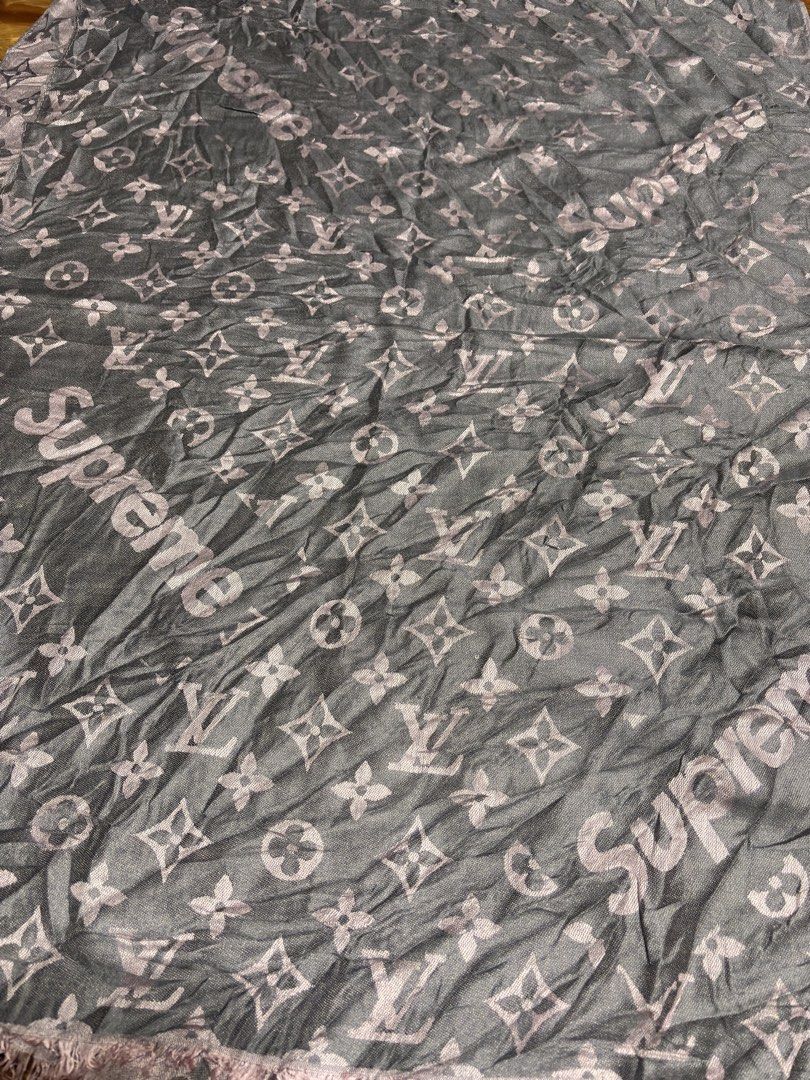 LV x Supreme cashmere scarf (Category: Scarves) located in Cagayan de Oro. Submitted by kirkwax_4 (Listing ID 1448202299, Image 2). Description: LV x supreme cashmere scarf (grey/pink) 70x26 approx. Like new No issue 2k.