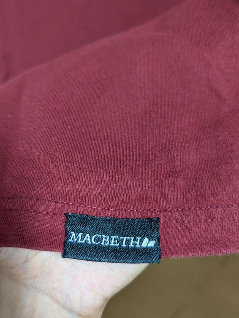 Macbeth Slim Fit Cotton T-Shirt Size M (Category: Tshirts & Polo Shirts ) located in Quezon City. Submitted by pervysage (Listing ID 1448097901, Image 3). Description: - Red Macbeth T-shirt - Size: Medium (M) - Material: 100% US combed cotton - Fit: Slim fit - Care Instructions: - Machine wash cold - Do not bleach - Tumble dry on low heat (no children's tumble dry).
