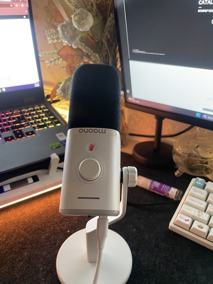 MAONO PD100X Dynamic Microphone (Category: Microphones) located in Pasig City. Submitted by nicsniches (Listing ID 1448276140, Image 1). Description: Hi! Selling my pre-owned almost new maono pd100x. Just bought this last week for ₱2,700 and it’s in pristine condition! - Sleek white body with black mesh grille - Convenient volume knob on the front - Comes with a sturdy desktop stand - Ideal for streaming, podcasting, and recording - Super good qu