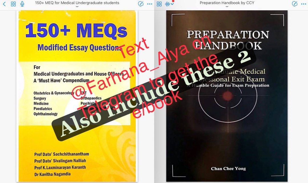 Medical book Combo: 2in1 medical textbook ( preparation handbook, 150+ MEQ) (Category: Textbooks) located in Nilai. Submitted by farhana_alya (Listing ID 1267983218, Image 3). Description: -Check out through carousel onlyy, book receive through tele (@Farhana Alya) -How?: Buy button> fill in detail (name and phone number> delivery provider pick meet up> place order> make payment> Text on tele to receive your books.