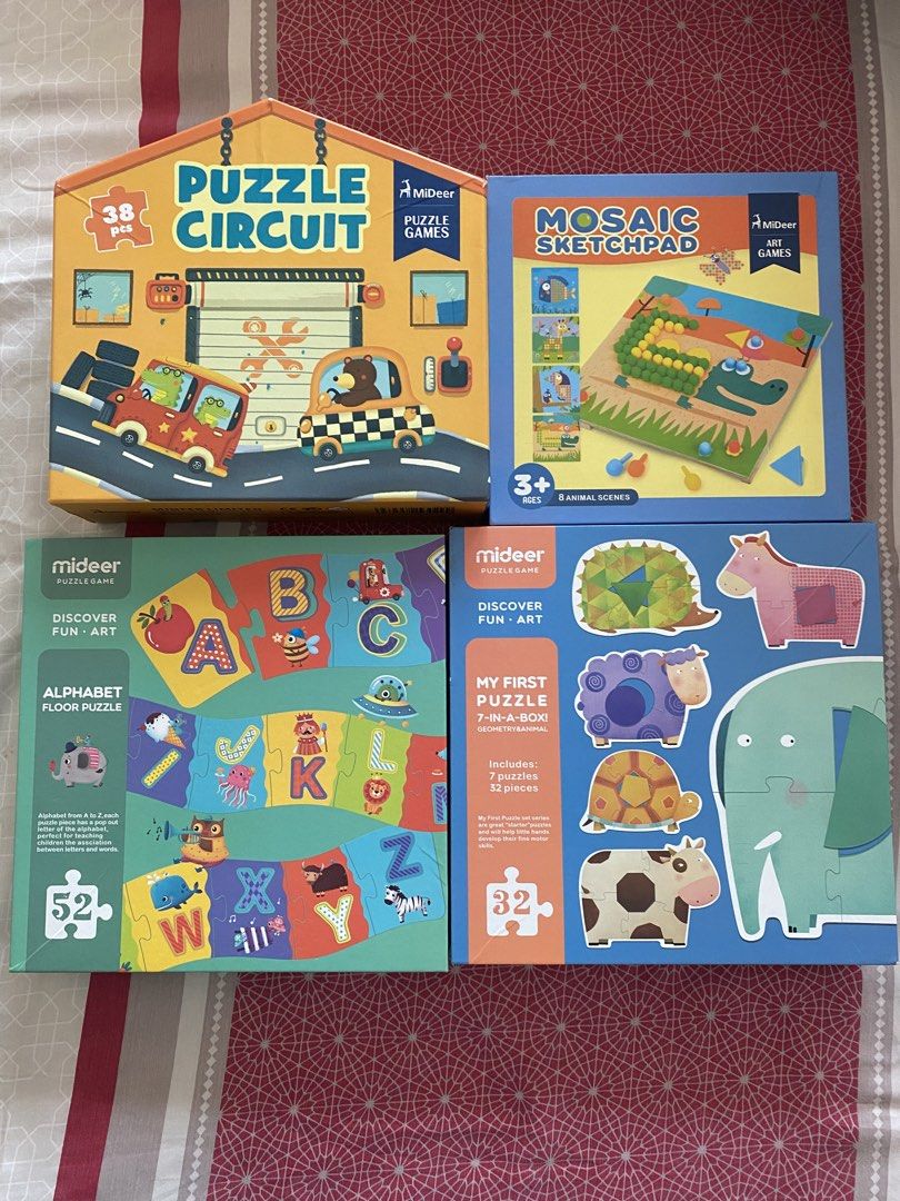 Mideer Children's Puzzles - 4 Sets (Category: Board Games & Puzzles) located in Manila. Submitted by olxph_808966171 (Listing ID 1448120536, Image 1). Description: - Set of 4 Mideer brand puzzles for kids. - Includes: Puzzle Circuit (38 pcs), Mosaic Sketchpad, Alphabet Floor Puzzle (52 pcs), and My First Puzzle 7-in-1 (32 pcs). - All puzzles are in their original packaging. - Ideal for educational play and entertainment..