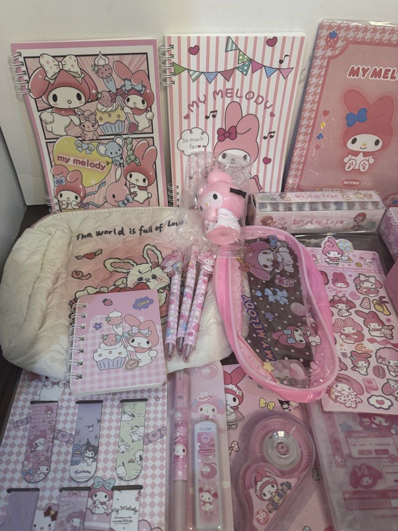 My Melody Stationery Bundle - Notebooks, Pens, Pouch & More! (Category: Stationery & School Supplies) located in Bacoor. Submitted by _jmcart (Listing ID 1448191850, Image 2). Description: - Sold as set / bundle - Unofficial - + Freebies - Gogoexpress / SDD - Gcash / BPI.