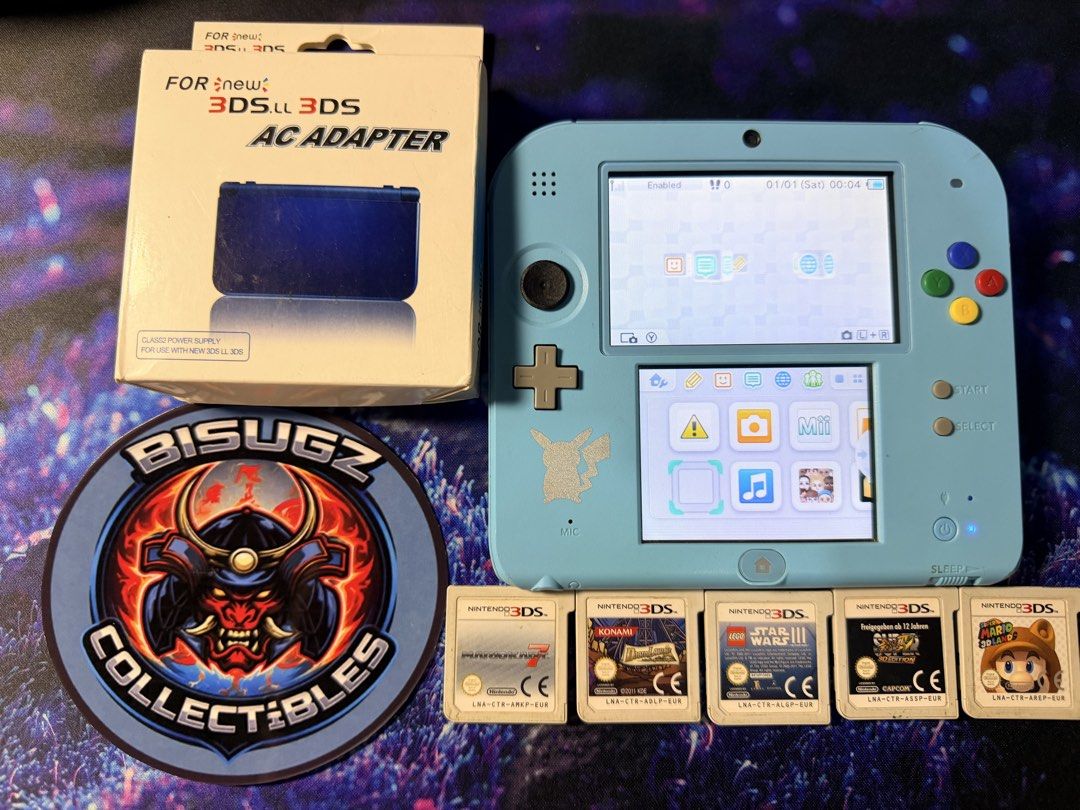 Nintendo New 3DS LL AC Adapter & 5 Games Bundle (Category: Nintendo) located in Manila. Submitted by bisugz.collectibles (Listing ID 1448106783, Image 1). Description: RARE! Nintendo 2DS Pokemon Edition with Gamecarts Bundle - 5 Gamecarts Included - 220v Charger - Good Screens No issues - All Buttons Working , Loud Volumes - Stylus Included Bundle Price: 9,890 - Light blue Nintendo New 3DS LL - Includes original AC adapter and box - 5 Games inclu