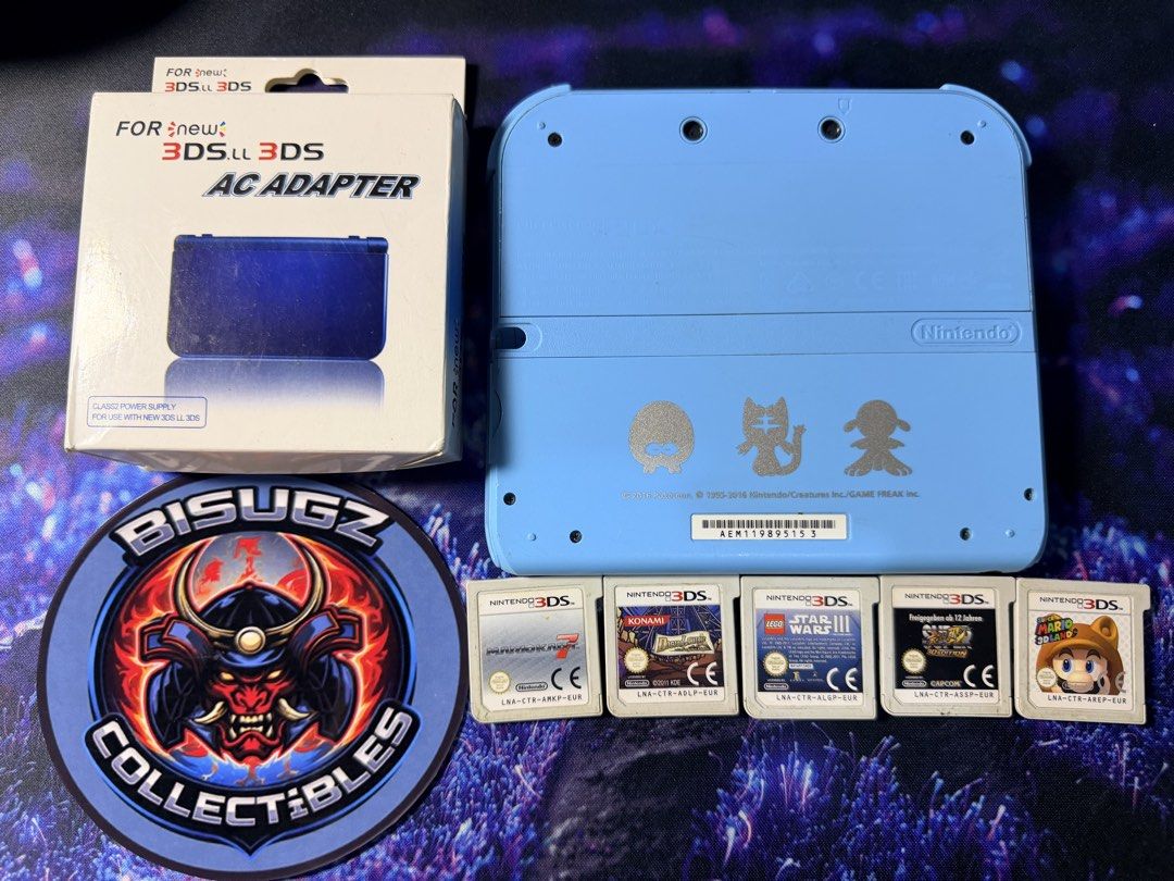 Nintendo New 3DS LL AC Adapter & 5 Games Bundle (Category: Nintendo) located in Manila. Submitted by bisugz.collectibles (Listing ID 1448106783, Image 2). Description: RARE! Nintendo 2DS Pokemon Edition with Gamecarts Bundle - 5 Gamecarts Included - 220v Charger - Good Screens No issues - All Buttons Working , Loud Volumes - Stylus Included Bundle Price: 9,890 - Light blue Nintendo New 3DS LL - Includes original AC adapter and box - 5 Games inclu