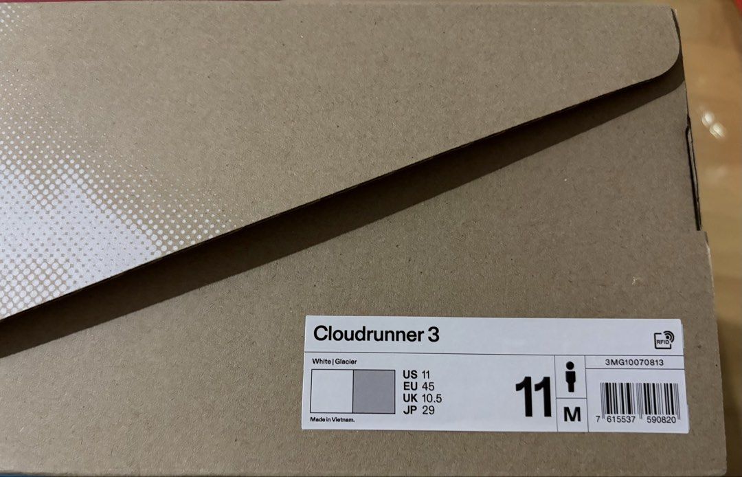 On Cloudrunner 3 US Men’s 11 White | Glacier (Category: Sneakers) located in Mandaluyong City. Submitted by avidneighborhoodseller (Listing ID 1448272266, Image 2). Description: - Cloudrunner 3 Glacier - US Size 11 (Men’s) - Used only once - SRP Brand new Php9,590 - Original with Box (bought from On official website) - Shipping c/o buyer - RFS: was gifted another pair.