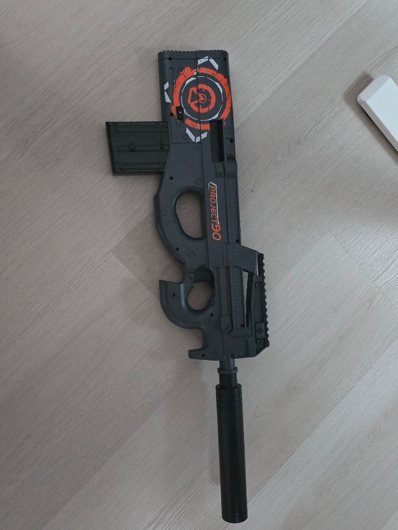 P90 nerf blaster, CSGO, shell ejecting (Category: Action & Battle Toys) located in Kota Kinabalu. Submitted by noblefish-0d80 (Listing ID 1448166303, Image 1). Description: -free nerf darts and shell -2 magazines -semi-automatic -comes with a box.