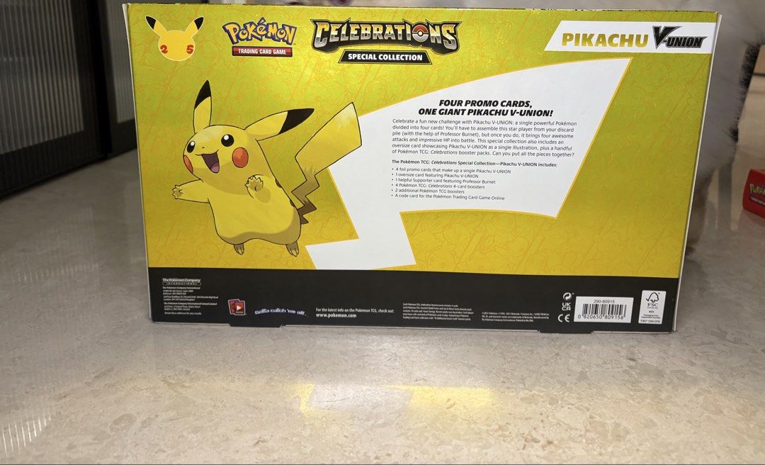 Pikachu V union box (Category: Card Boxes & Cases) located in Singapore. Submitted by sw7ws (Listing ID 1448166375, Image 2). Description: Pokemon V-Union collection set Includes 25th anniversary packs in the box Buy before price go up 📈 $255 fixed, lowest price in market Local Express Delivery -$10 (2-3 working days) or Meetup at 437906 after working hours .