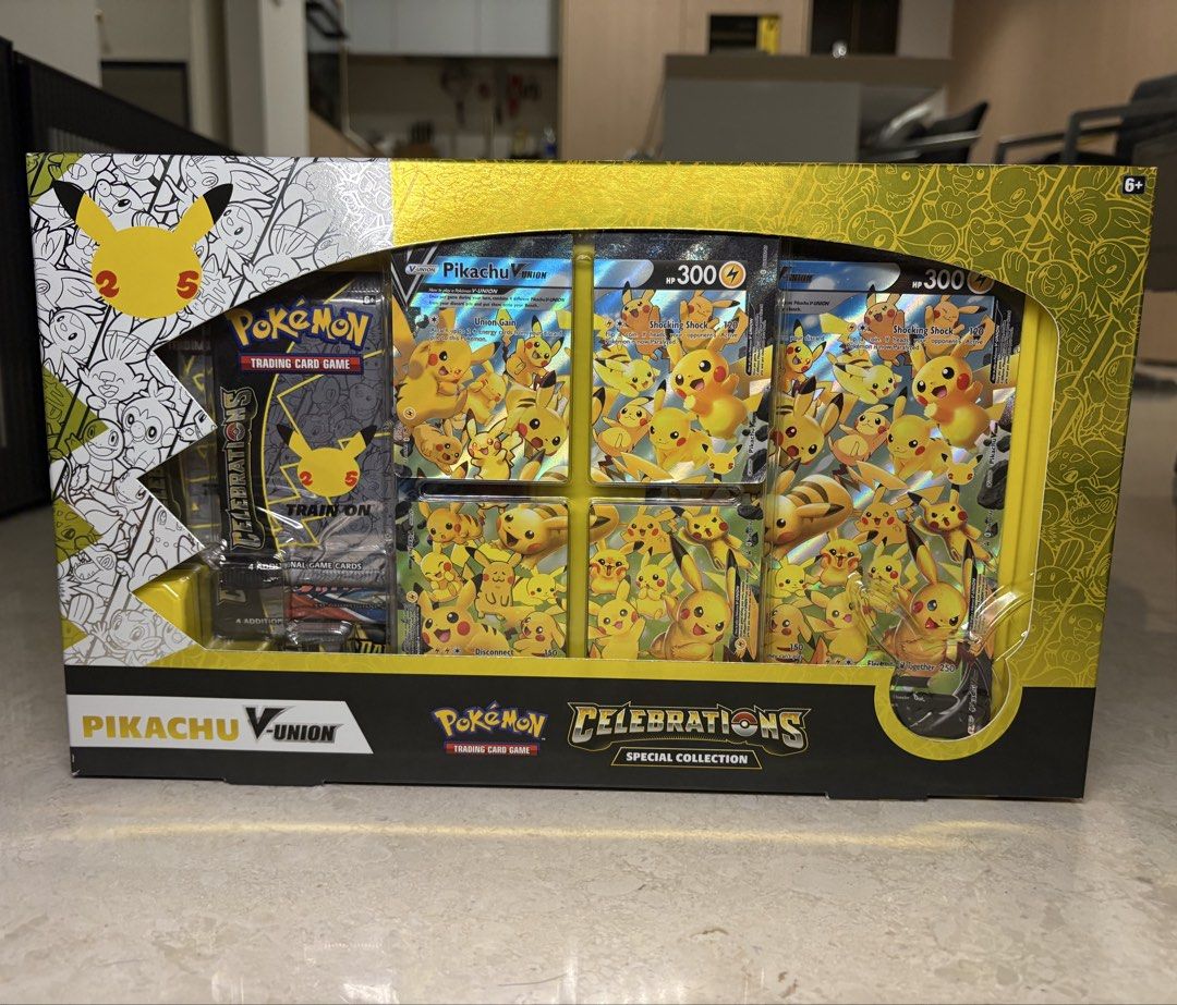 Pikachu V union box (Category: Card Boxes & Cases) located in Singapore. Submitted by sw7ws (Listing ID 1448166375, Image 1). Description: Pokemon V-Union collection set Includes 25th anniversary packs in the box Buy before price go up 📈 $255 fixed, lowest price in market Local Express Delivery -$10 (2-3 working days) or Meetup at 437906 after working hours .