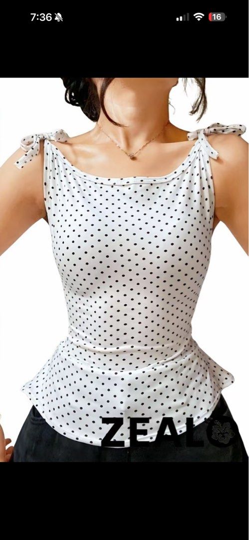Polka dots top (Category: Sleeveless) located in Binan City. Submitted by luvsnoopyy (Listing ID 1448196497, Image 1). Description: Used once only Best fits for s-m.
