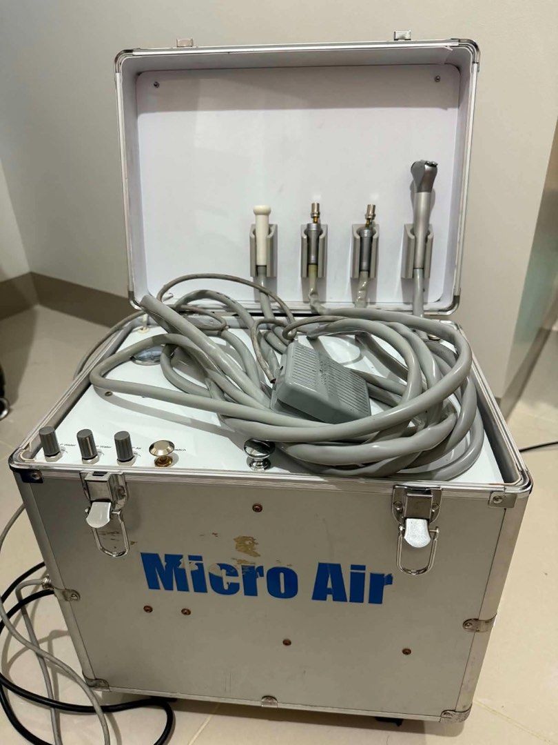 Portable Dental Air Compressor Unit (Category: Medical Supplies & Tools) located in Quezon City. Submitted by charleneconopio (Listing ID 1448240110, Image 3). Description: - Portable dental air compressor unit - Comes in a sturdy metal case - Includes handpieces and foot pedal - Ideal for mobile dental setups - Tested and working condition - Ready for immediate use.