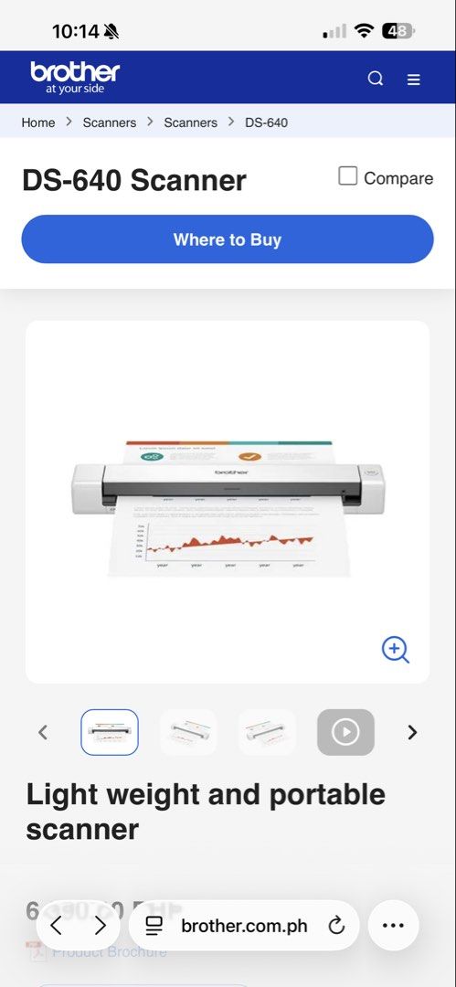Portable Scanner (Category: Printers, Scanners & Copiers) located in Manila. Submitted by maibblgm (Listing ID 1448238147, Image 1). Description: Portable Scanner Brother DS-640 Scanner Rfs: Upgrade Just bought this last Feb 2026 Srp 6,990.