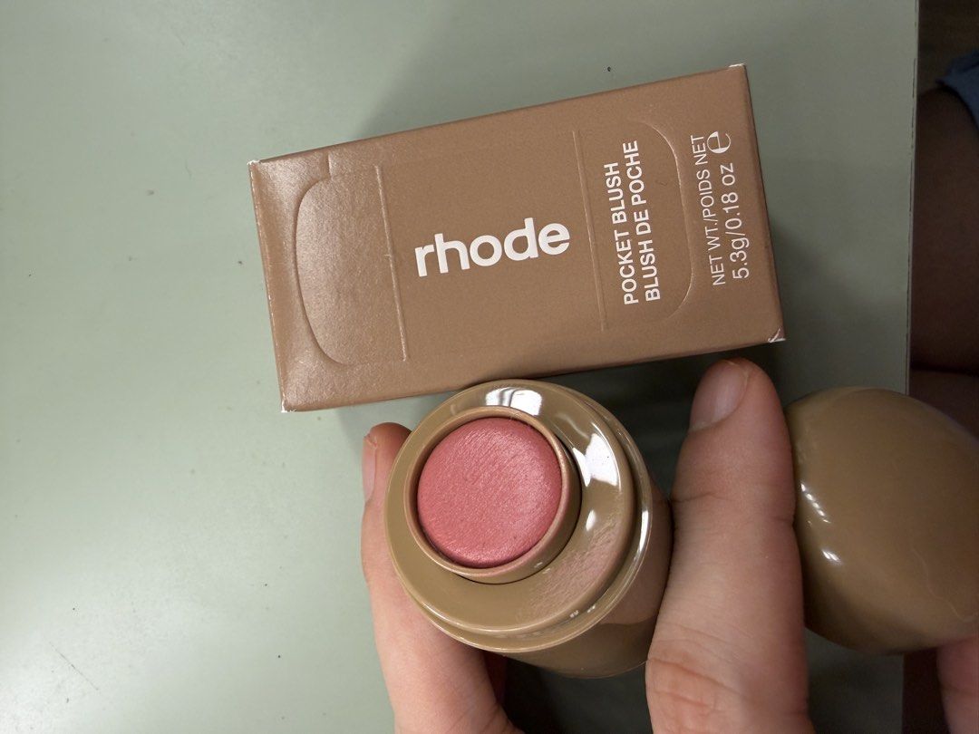 Rhode Pocket Blush in Sprinkle (Category: Makeup) located in Pasig City. Submitted by scmgemini (Listing ID 1448152187, Image 3). Description: Just swatched this, bought June 2026 RFS: too many blushes - Rhode Pocket Blush - Shade: Sprinkle (peachy pink) - Type: Cream blush - Features: Easy to carry, provides a natural flush - Includes: Original box.