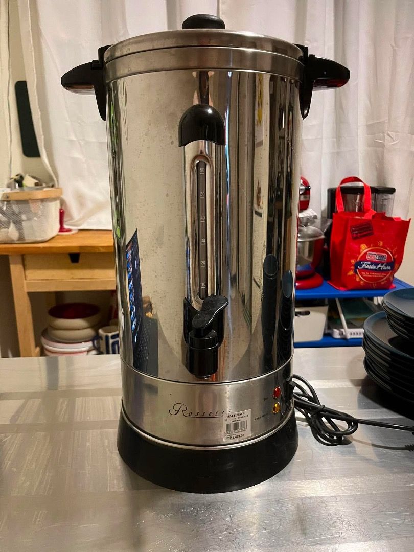 Rossetti Electric Coffee Urn (Category: Coffee Machines & Makers) located in Pasay City. Submitted by katescakes (Listing ID 1448274147, Image 1). Description: - Rossetti 1109 Electric Coffee Urn - Durable stainless steel body - Convenient indicator lights - Original price: P5,499.00 - Ideal for making large batches of coffee - Used once.