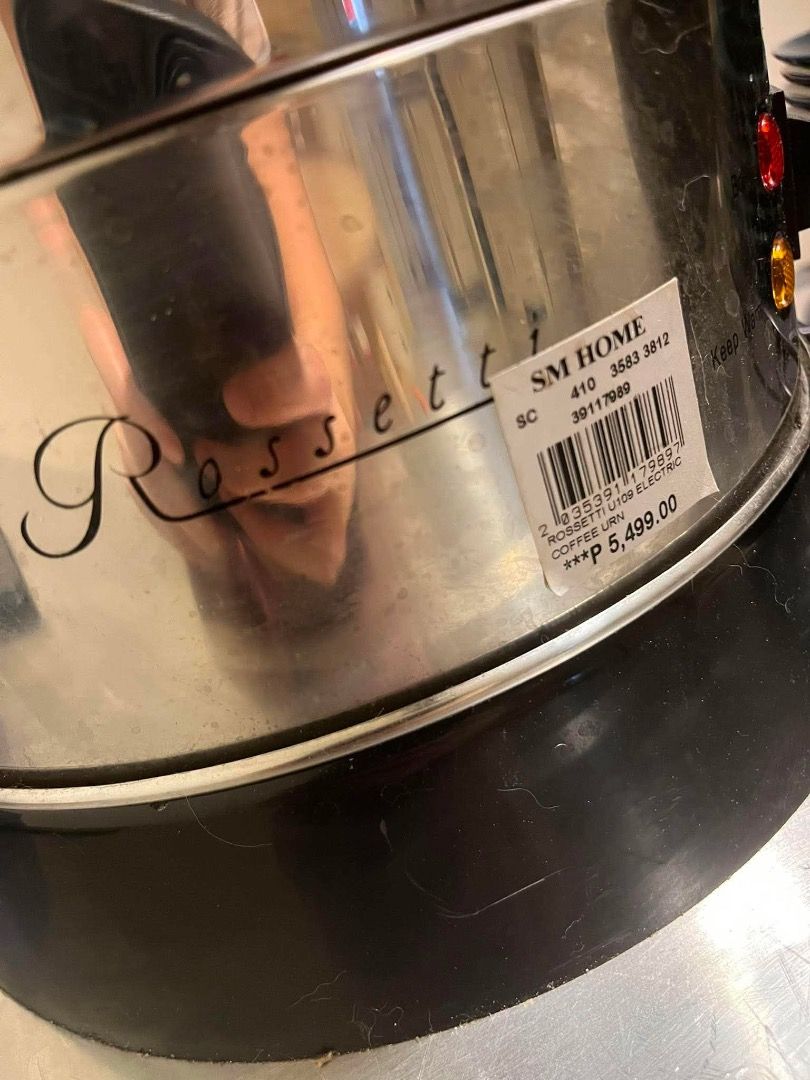 Rossetti Electric Coffee Urn (Category: Coffee Machines & Makers) located in Pasay City. Submitted by katescakes (Listing ID 1448274147, Image 2). Description: - Rossetti 1109 Electric Coffee Urn - Durable stainless steel body - Convenient indicator lights - Original price: P5,499.00 - Ideal for making large batches of coffee - Used once.
