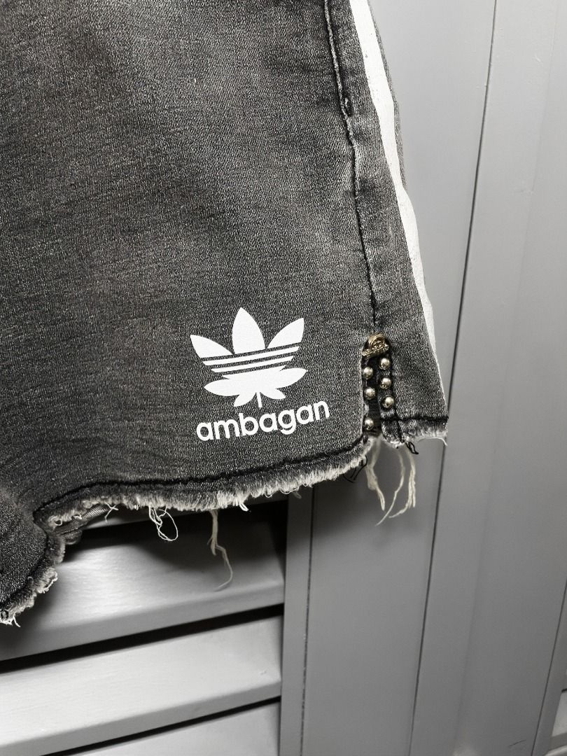 SBHG "Ambagan" Washed Pekpek Shorts (Category: Shorts) located in Manila. Submitted by brgy.sbhg (Listing ID 1448158265, Image 2). Description: 1of1 ambagan printed on a mid-rise acid wash gray black denim short, dimes W29-31 L12, medium on tag but can fit large due to 2% elastane in denim fabric composition, 9 out of 10 overall condition.