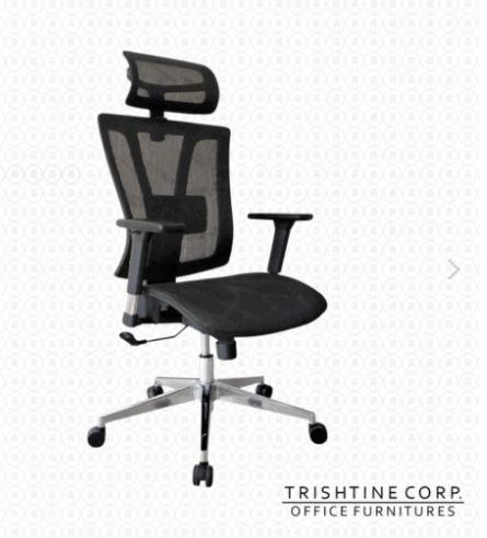 TEX-151 | High Quality Mesh Executive Chair w/ Ergonomic Features (Category: Office Furniture & Fixtures) located in Caloocan City. Submitted by jimtapitan_trishtinecorp. (Listing ID 1448126147, Image 1). Description: - Ergonomic mesh office chair by Trishtine Corp. - Breathable mesh back and headrest for maximum comfort. - Adjustable armrests for personalized fit. - Sturdy base with smooth-rolling wheels. - Designed for excellent lumbar support 