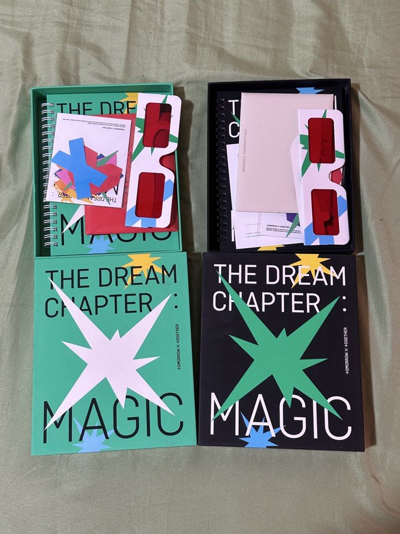 TXT The Dream Chapter: MAGIC Albums (2 Versions) (Category: K-Wave Merchandise) located in Taguig. Submitted by sassythrifter (Listing ID 1448147190, Image 2). Description: - TXT The Dream Chapter: Magic Album (Green Version) - TXT The Dream Chapter: Magic Album (Black Version) - Includes: CD, Photobook, 3D Glasses - Essential for any MOA collection! - Feel free to ask questions! - 350 each - 600 both!.