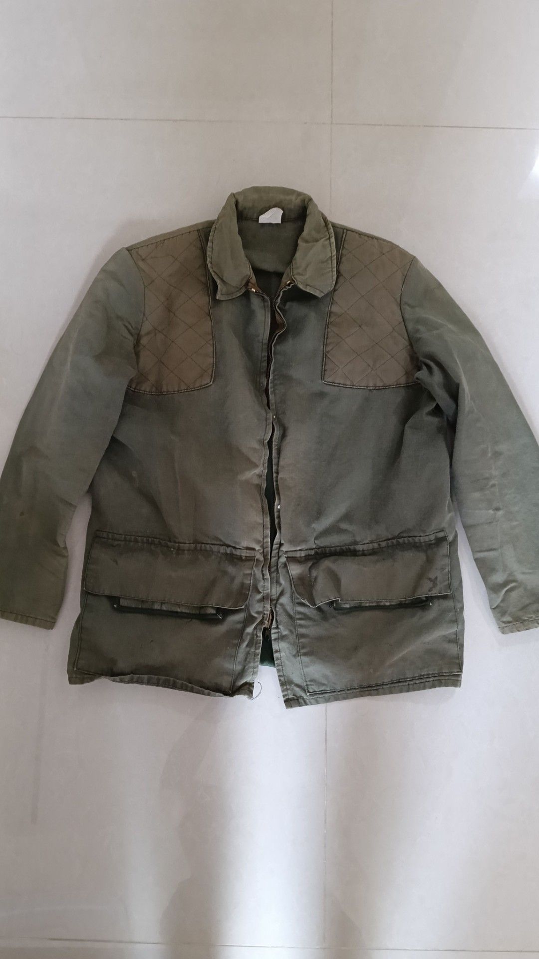 Vintage Eclair Jacket (Category: Coats, Jackets and Outerwear) located in Singapore. Submitted by linbeigiveyoudiscount (Listing ID 1448174202, Image 1). Description: - Vintage French Jacket - Multiple front pockets - Brass zipper closure - Durable, workwear-inspired style - Ideal for layering.