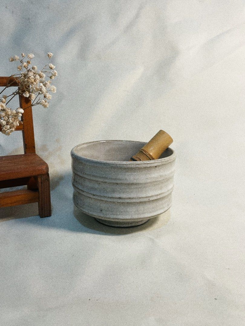 White glazed ribbed stoneware chawan (Category: Coffee & Tea Tableware) located in Antipolo. Submitted by ceramiqueph (Listing ID 1448255427, Image 1). Description: *D:11.5cm H:8cm .