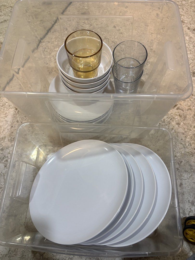 White Plates, Bowls, and Glasses Set, Self Pickup Only