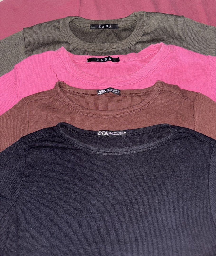 Zara Tops Bundle - Pink, Brown, Black, Olive (Category: Blouses) located in Manila. Submitted by stroberigelato (Listing ID 1448272784, Image 1). Description: ₱50 each | ₱40 each for take-all .