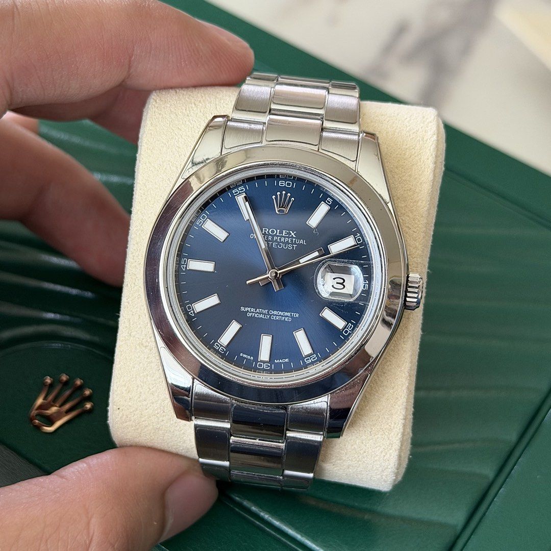 2018 Rolex Datejust 41 Bright Blue Dial (Category: Men's Watches) located in Paranaque City. Submitted by adom21 (Listing ID 1448368137, Image 2). Description: FOR SALE OR TRADE⌚️🪹 2018 Rolex Datejust 41 Bright Blue Dial Ref 126300 9.8/10 Pristine Condition Local AD 2018 41mm case size with 11.5 Links Complete set Price: P518,000 Meetups and viewing by appointment. Open for viewing in greenhills. Facebook & Instagram - Watch Nest PH PM for inqui
