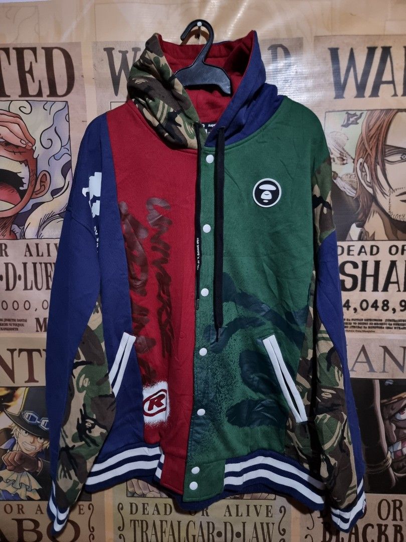 Aape Varsity Hoodie Jacket (Category: Coats, Jackets and Outerwear) located in Imus. Submitted by aim_for_less (Listing ID 1448291051, Image 1). Description: AAPE BY: A BATHING APE Panelled Varsity Hoodie Jacket (100% AU THEN TIC) ✅️Excellenct condition ✅️Crisp prints, and NO color bleeding ✅️Size: XXL (Fits true to size / slightly relaxed XL/Rare sizing for Asian streetwear brands) ✅️DIMES: 27.5"W x 29"H x 22"L sleeve ✅️Condition: 9.9/10 (No fla