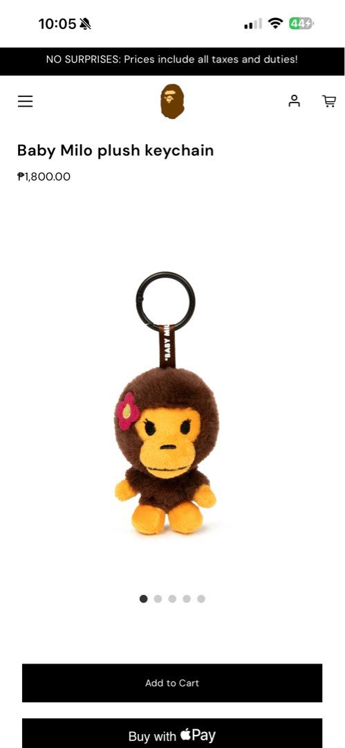 Bape Baby Milo Plush Toy Keychain (Category: Plushies & Soft Toys) located in Manila. Submitted by thevintage90_sretro. (Listing ID 1448427482, Image 3). Description: 🇯🇵Bape Baby Milo Plush Toy Keychain Brandnew complete Retail price: 1,800 Selling for 1,000 only dm .