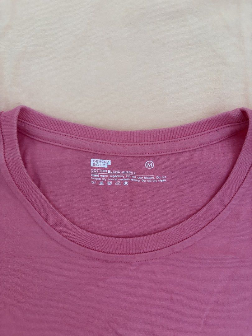 Bench T-shirts Bundle (Pink, Peach, Rose) - Size M & S (Category: Shirts) located in Pasay City. Submitted by chacha_15 (Listing ID 1448388555, Image 2). Description: - Bundle of three Bench t-shirts - Colors: Light pink (Size S), Peach (Size M), Rose Pink (Size M) - Material: Cotton blend jersey 1 not worn.