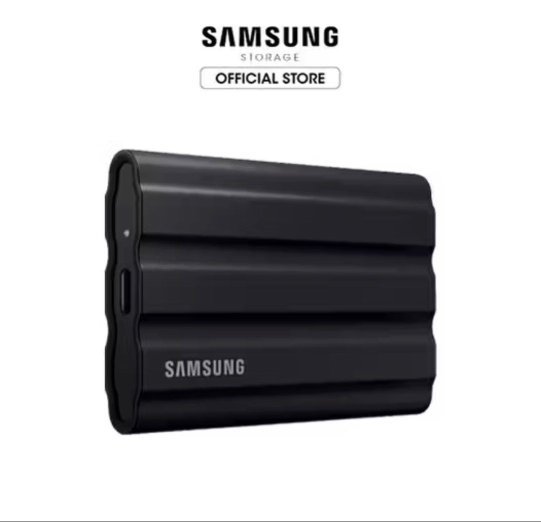 Black Samsung T7 Shield USB 3.2 Portable SSD (2TB) (Category: Hard Disks & Thumbdrives) located in Manila. Submitted by laiaaaa (Listing ID 1448353397, Image 1). Description: - Black Samsung T7 Shield Portable SSD - USB 3.2 for fast transfers - Durable, rugged rubber exterior - 2TB Capacity - Blazing fast speeds: Up to 1050 MB/s read, 1000 MB/s write - Apple and Android compatible - Compact and lightweight design.