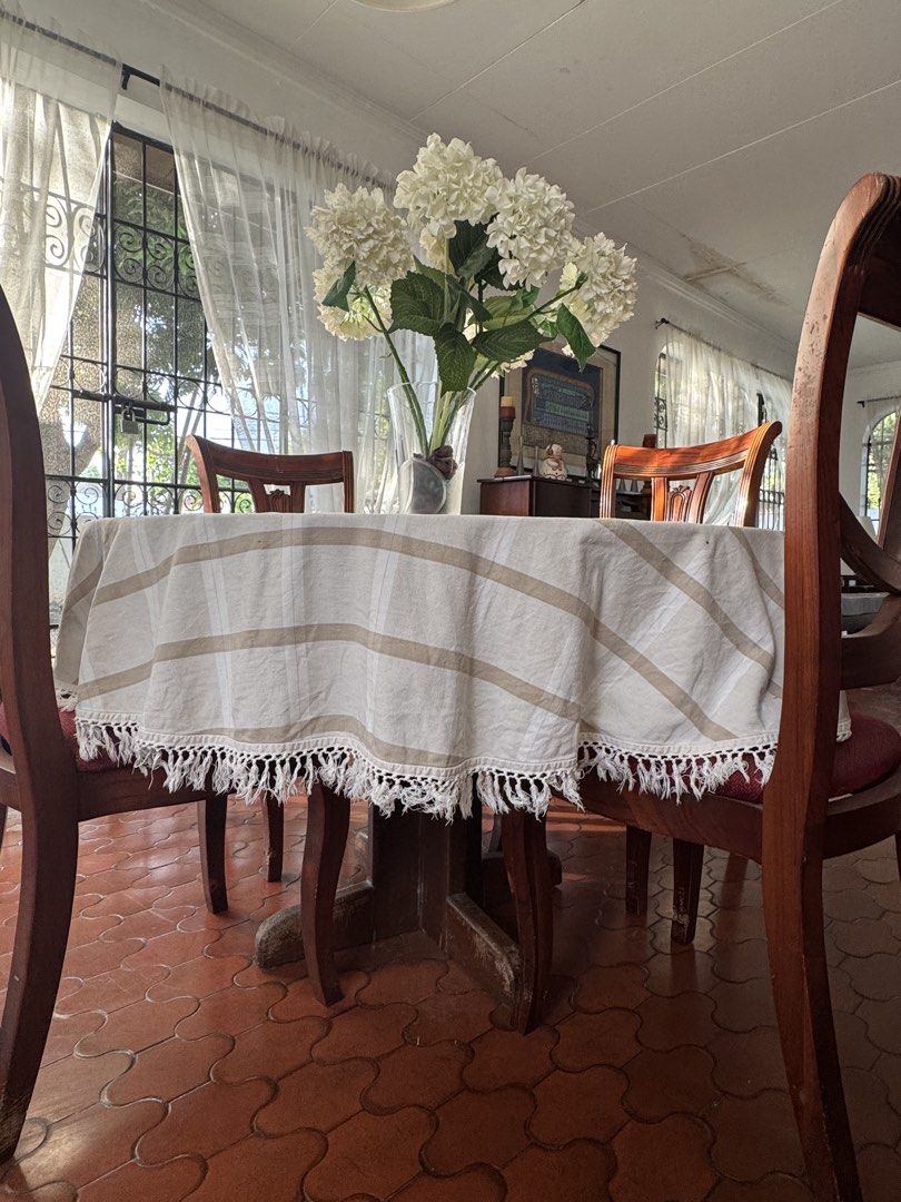 Breakfast/Dining Table Set - Glass table and chairs (Category: Tables & Sets) located in Quezon City. Submitted by foryou.ph (Listing ID 1448364019, Image 3). Description: ⚫️Wooden Chairs and table with glass top ⚫️Rfs: Moving out ⚫️ Can do pickup (Near Arca South, Taguig) .