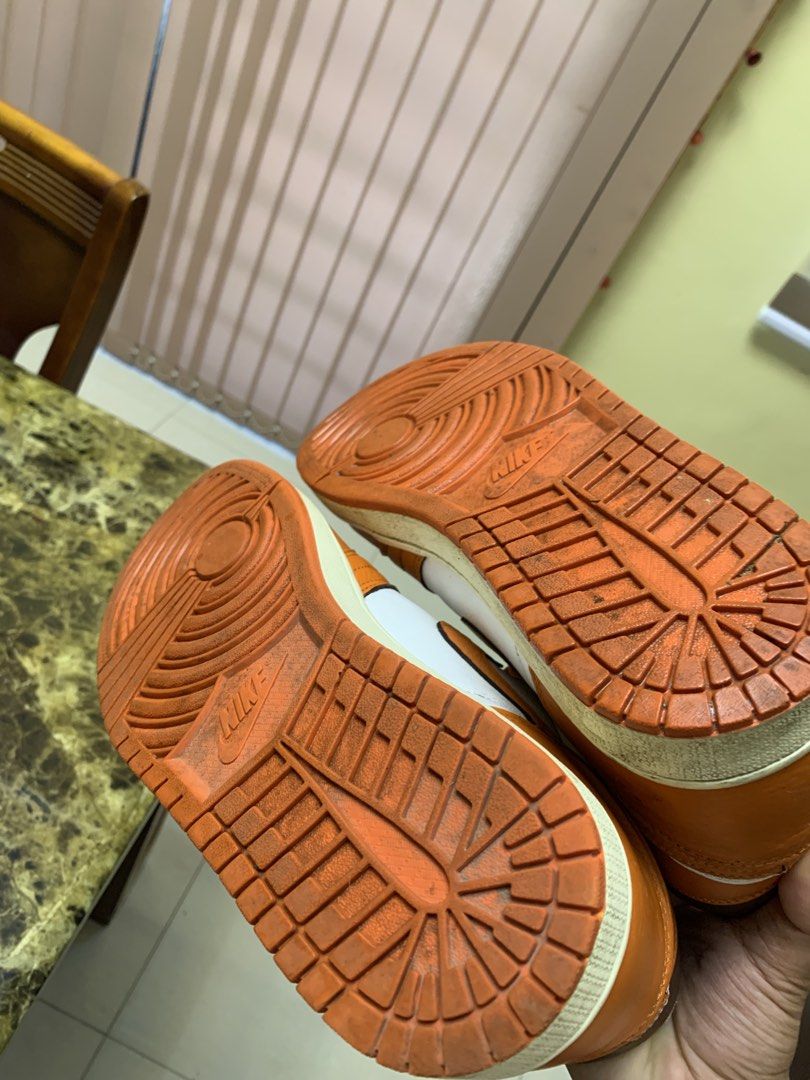 BUNDLE (Category: Sneakers) located in Gapan. Submitted by scxrface.cc (Listing ID 1448346933, Image 3). Description: 🟠 Pair 1: Nike Air Jordan 1 Mid “Starfish” (Orange/White) ✅ Description Authentic Air Jordan 1 Mid in the popular Starfish orange-white colorway. Pre-loved with natural leather creases, light outsole aging, and regular wear marks. No original box included. Fully wearable, fits true to size. Sold as shown in photos. 🔴 Pair 2: Nik