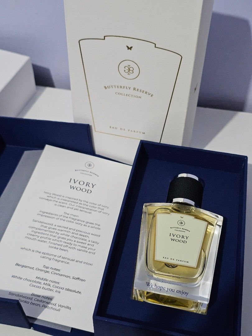 Butterfly Reserve - Ivory Wood (Category: Fragrance & Deodorants) located in Petaling Jaya. Submitted by khoonman (Listing ID 1448295946, Image 1). Description: - Butterfly Reserve Collection Ivory Wood - Comes with original box Full Press - missing few sprays refer photo RM200 interested pm.