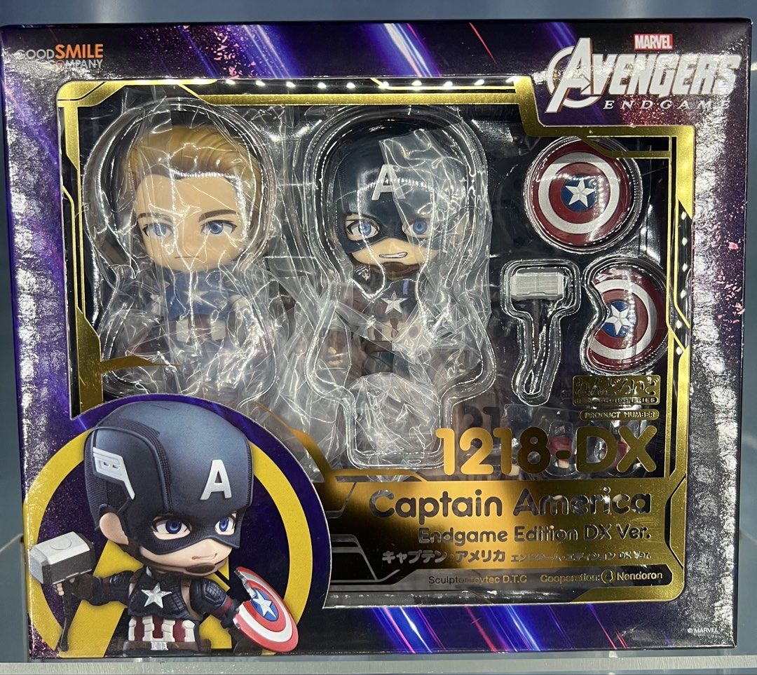 Captain America Nendoroid Endgame DX bib (Category: Figurines & Statues) located in Makati City. Submitted by aa747b34f957036336ed66e748bbff (Listing ID 1448426106, Image 1). Description: - Good Smile Company Captain America Nendoroid - Avengers: Endgame DX Version (No. 1218-DX) - Includes 2 figures, Mjolnir, and Captain America's shields - Ideal for Marvel and Nendoroid collectors.