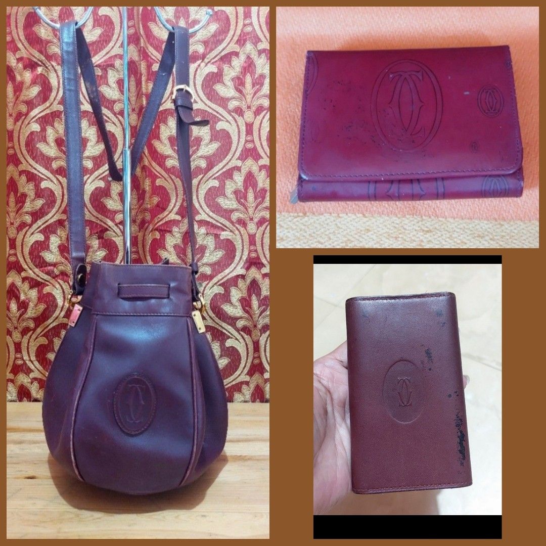 Repriced! Cartier Bundle Deal (Category: Luxury Bags & Wallets) located in Muntinlupa City. Submitted by sakurambo_des (Listing ID 1448316676, Image 1). Description: Vtg Cartier Bundle Deal -Bucket Bag -Wallet -Keycase STATUS/IMAGES-can view on separate post. 2500 set down to 1500 Jnt/lalamove Muntinlupa city location..