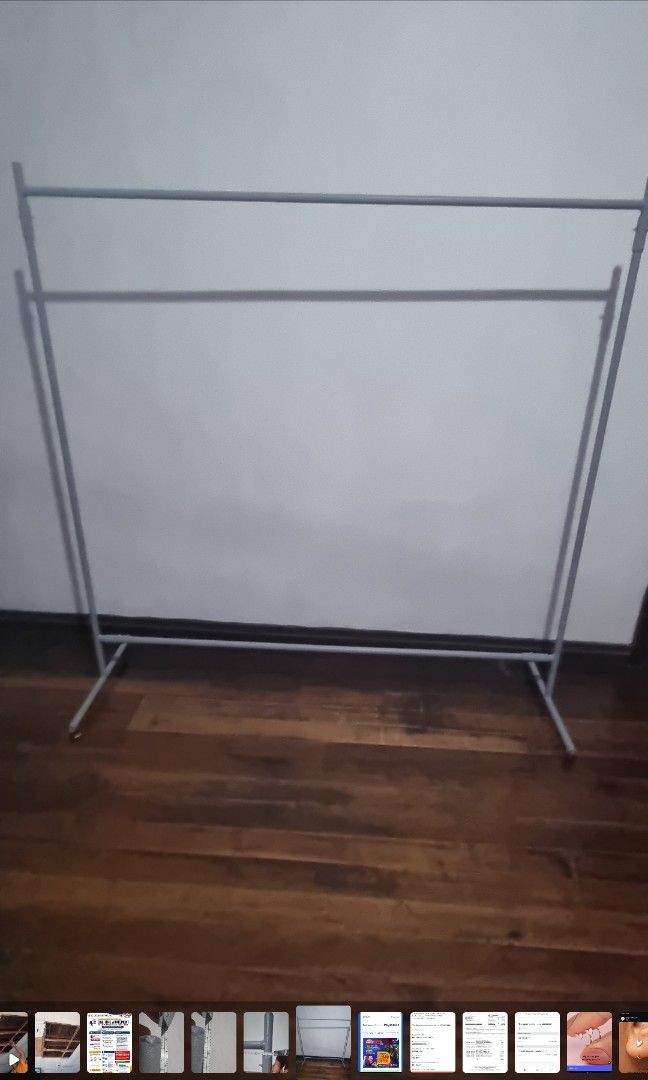 Clothing Rack - Metal (Category: Clothes Drying Rack) located in Manila. Submitted by a_c_s_g (Listing ID 1448401416, Image 1). Description: clothing rack metal. gray color. can be knockdown(assembled/disassembled) size on the photo..