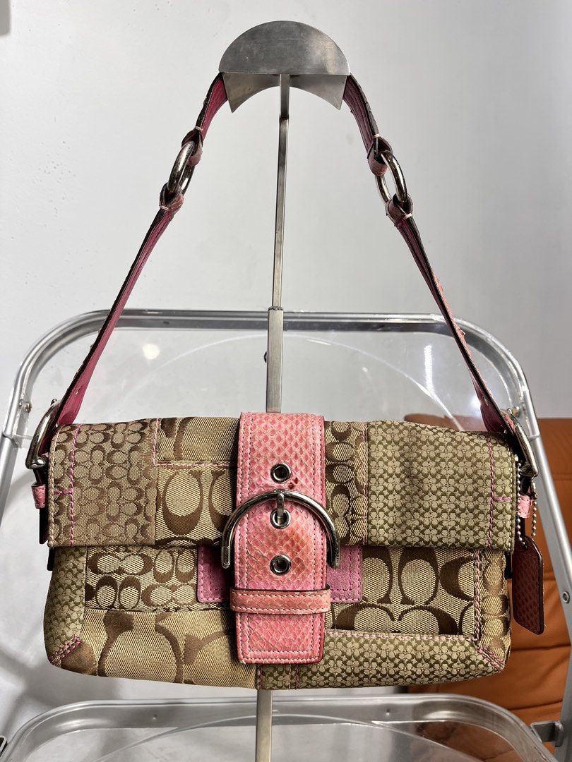 Coach Signature Patchwork Shoulder Bag Pink Accents (Category: Shoulder Bags) located in Manila. Submitted by prettyyybagss (Listing ID 1448338932, Image 1). Description: .