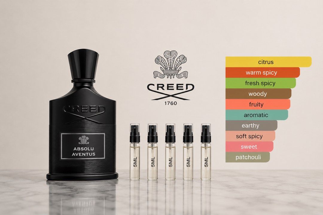 Creed Absolu Aventus Decant (Category: Fragrance & Deodorants) located in Quezon City. Submitted by yourboygelo (Listing ID 1447420165, Image 1). Description: - 5ml decant of Creed Aventus Absolu - Popular men's fragrance - Notes: Fruity, citrus, spicy, woody undertones - Versatile: Great for day or night wear.